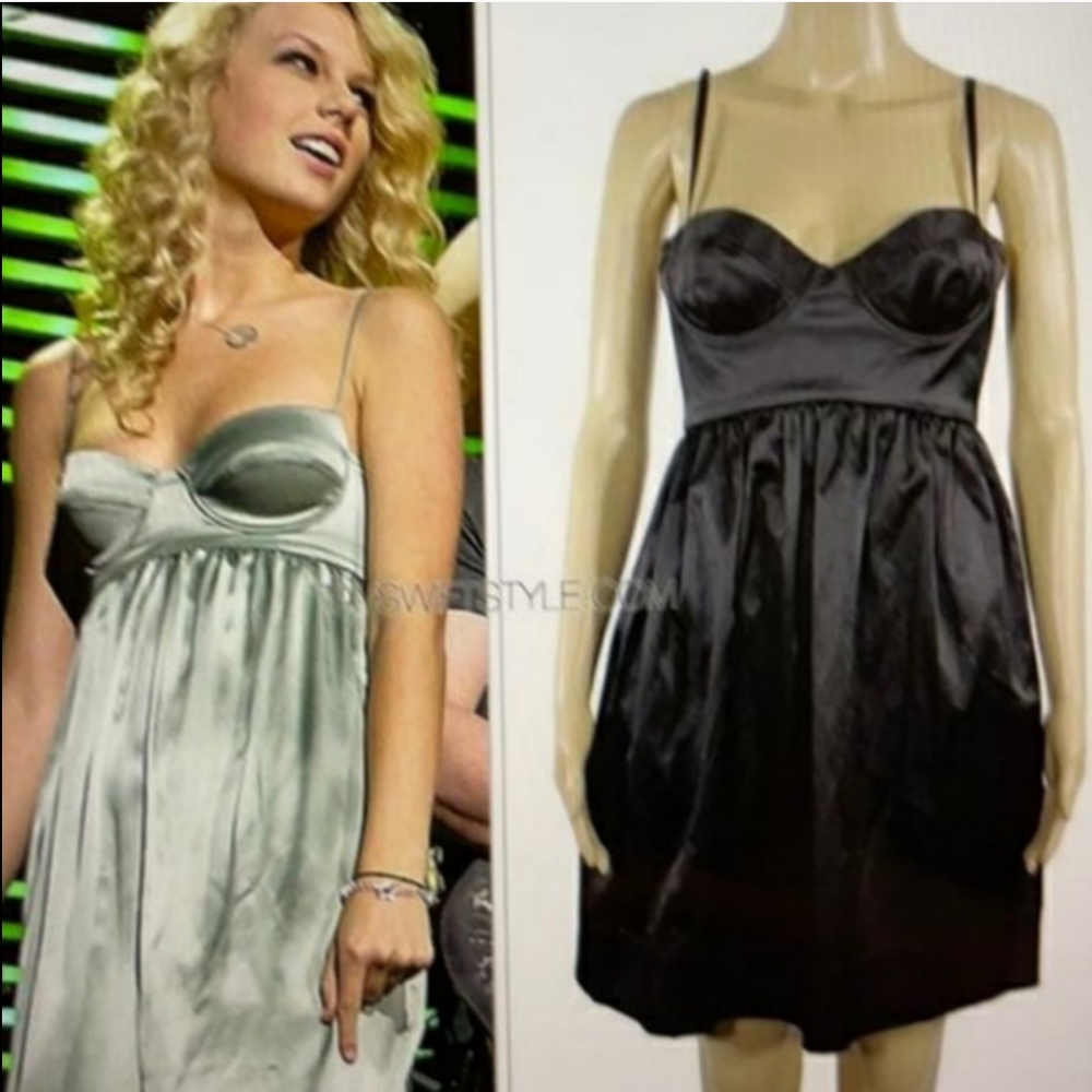 Rebecca Taylor bra cup black mini dress, empire waist, full skirt NWT